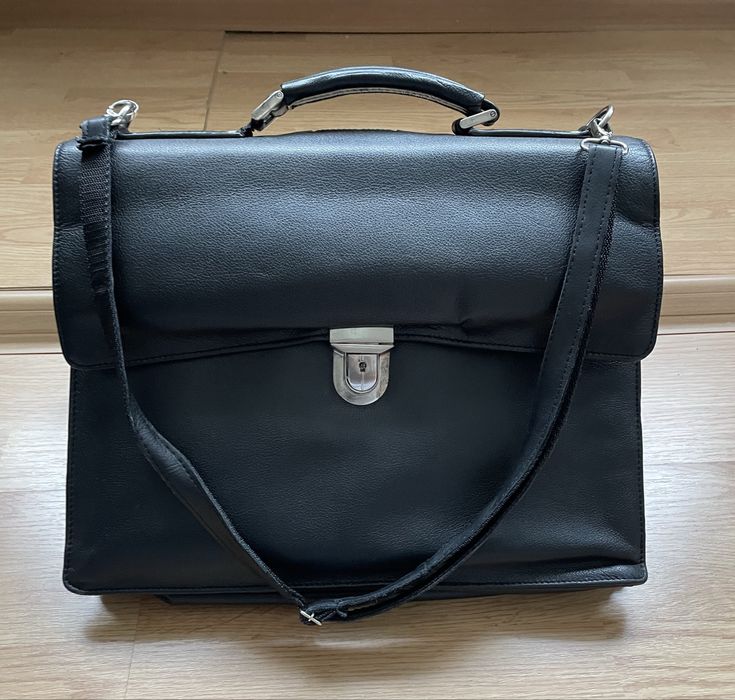 Servieta/geanta din piele naturala neagra office