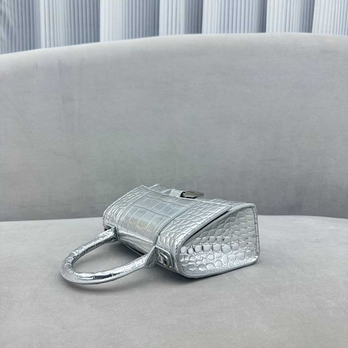 Geanta Balenciaga Hourglass, silver crocodile, 23x10x24cm, Premium