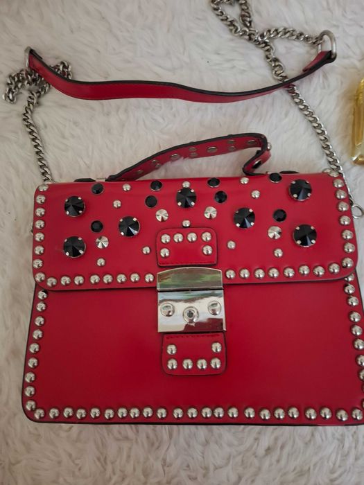 Geanta rosie piele ,deosebita ,Nissa,originala