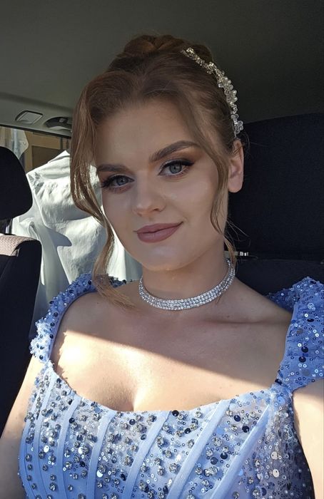 Rochie albastră (baby blue) bijuterie/ paiete/ mărgele de ocazie/ nașa