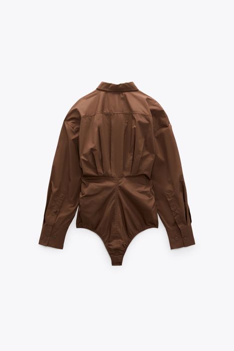 Zara нова риза боди в шоколадово кафяв цвят