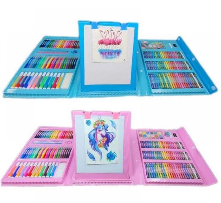 Детски комплект за рисуване в куфар от 208 части / Цвят: Син, розов.