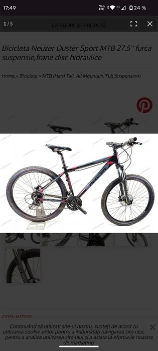 BBicicleta Neuzer Duster Sport MTB 27.5'' furca suspensie,frane disc h