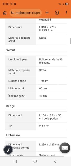 Coltar Shane extensibil , sezlong dreapta, MOBEXPERT
