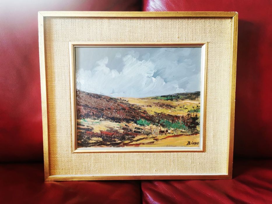 Картина масло пейзаж импресионизъм в рамка паспарту авторска подпис