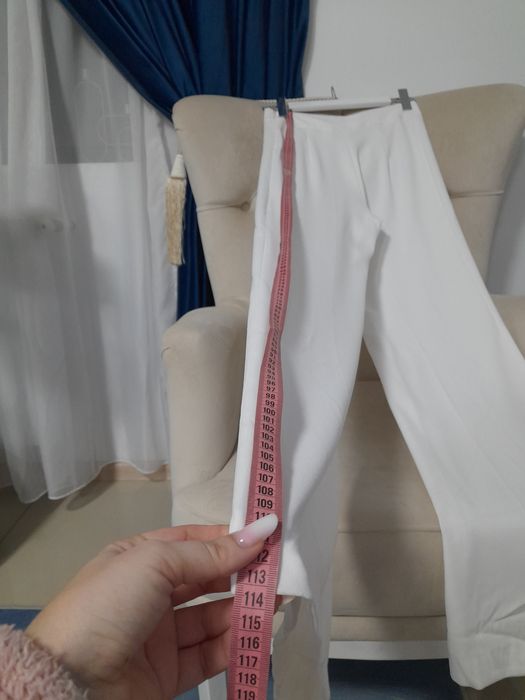 Pantaloni albi Zara eleganți wide leg cu talie înaltă mărimea M