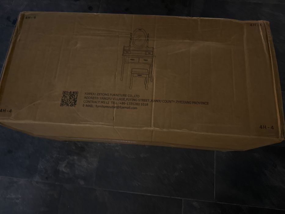 Masa de toaleta 75x140x40 cm în alb cu oglinda, 4 sertare si taburet ML-Design, nou