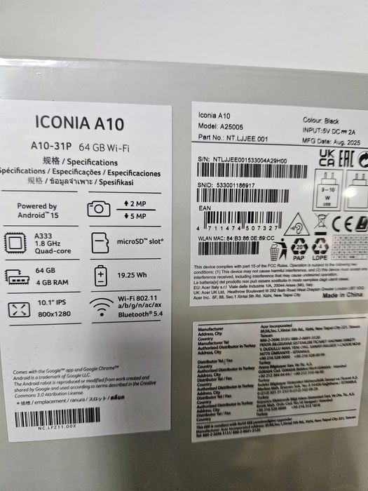 Tableta Acer iconia A10, 64Gb, 4G 4Gb, Sim, Celular, sigilat la cutie.