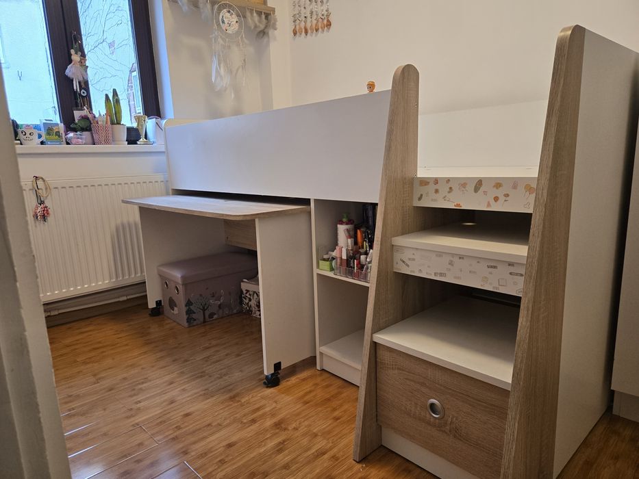 Ansamblu Pat Copil cu birou si spatii de depozitare