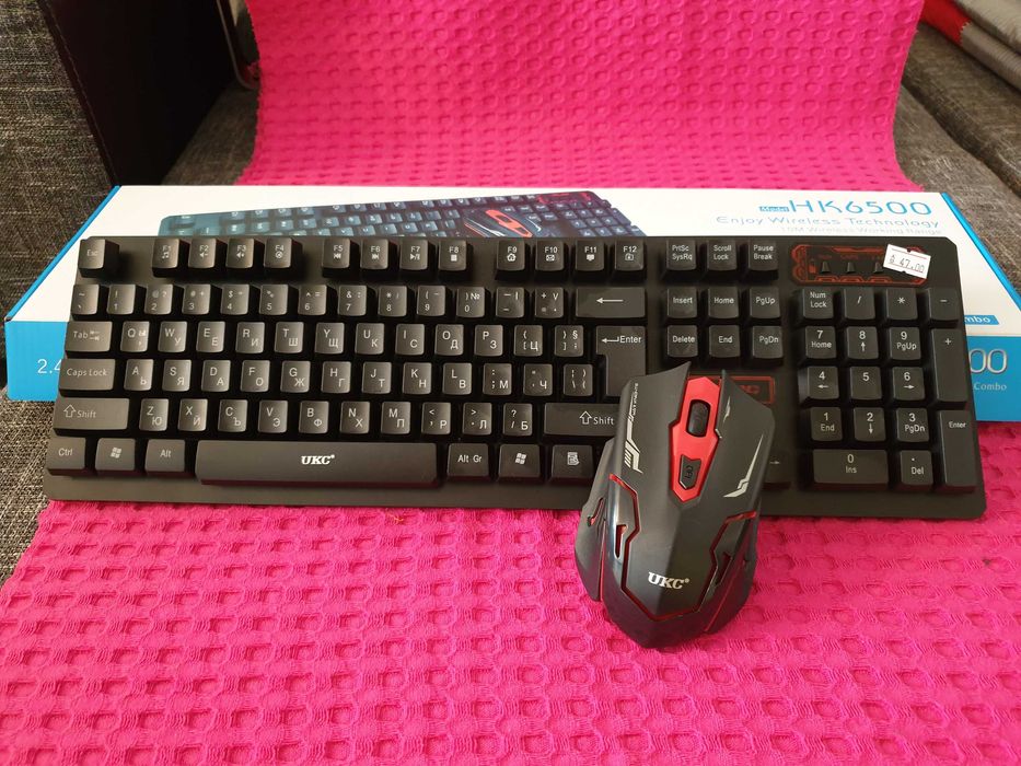 Намалена от 47 лв Безжична клавиатура + мишка HK6500 за компютър НОВА