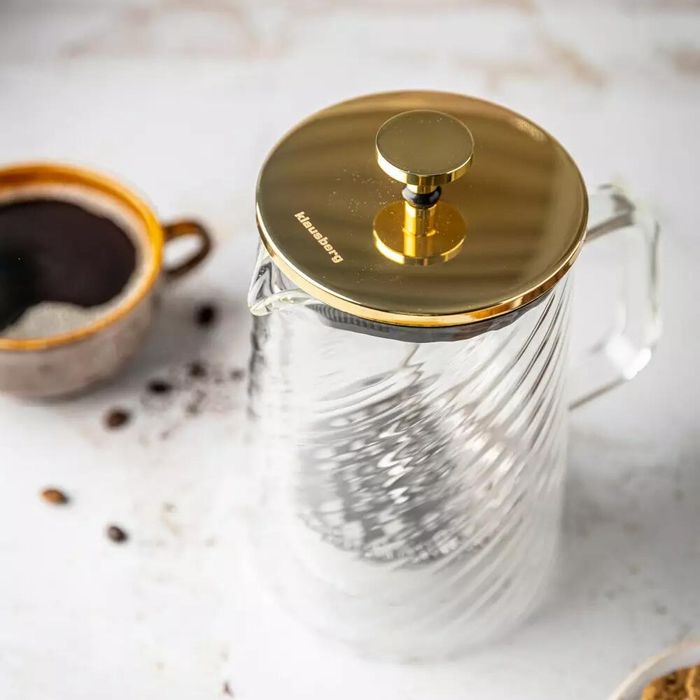 Infuzor cafea, ceai cu piston, auriu, sticla, 1L, Klausberg
