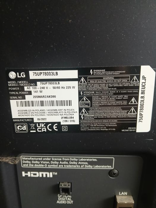 Телевизор LG 75UP78003LB - ЗА  ЧАСТИ