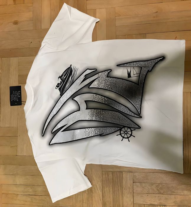 Mixed Emotion Angel Rhinestone T-Shirt – White – L
