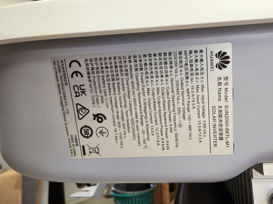 Huawei SUN2000-8KTL-M1 + Smart Meter DTSU666-H + Smart Dongle WiFi/Ethernet