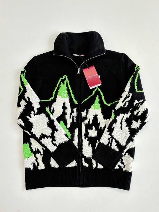 Gucci Ski-tematyczny krajobraz górski Intarsia wełna dzianina Zip
