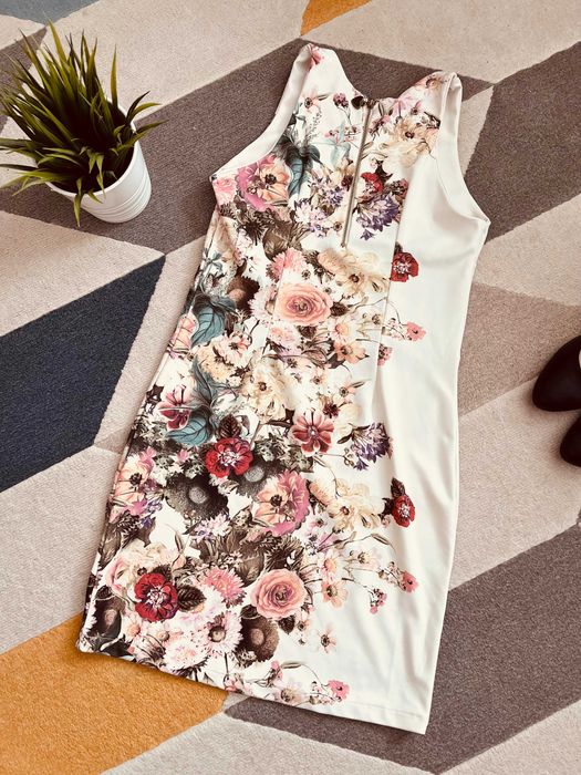 Рокля на флорални мотиви, XS + декопаж обувки (37 ) към нея