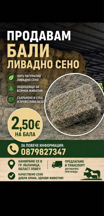 Продавама бали ливадно сено и овесена слама