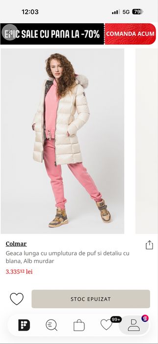 Geaca Colmar din puf si blana naturala de vulpe polara