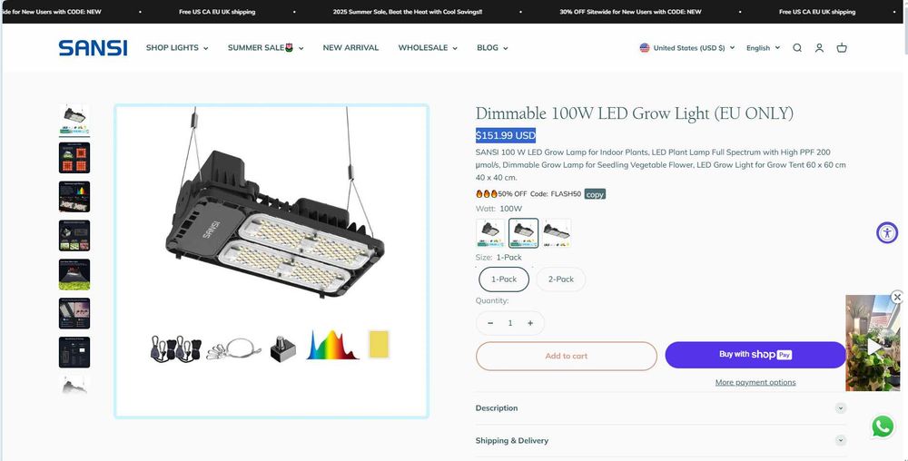 Lampa de creștere 100W pt plante interior, Dimabil, REDUS de la 800RON