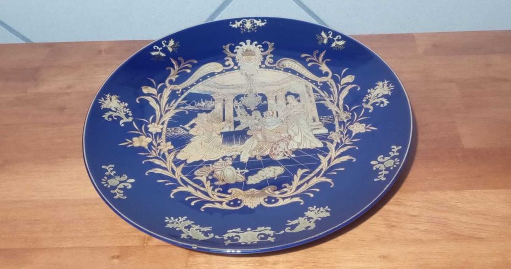 Două platouri  porțelan pictate manual – Bavaria & albastru cobalt