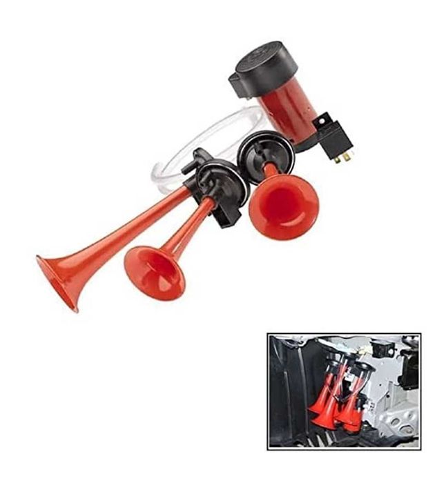 Тромба клаксон с компресор Тройна с реле 12V.