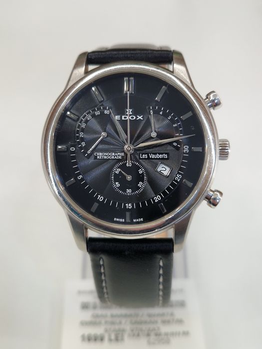 Ceas Edox Les Vauberts Chronographe Retrograde 01501 Quartz Curea Piele Garantie!#62950