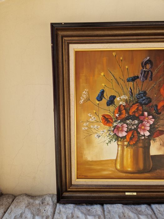 Натюрморт антикварен голям платно масло автор
