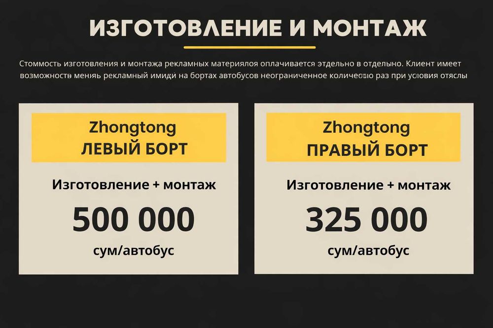 Реклама на бортах автобусов Zhongtong в Намангане и Термезе