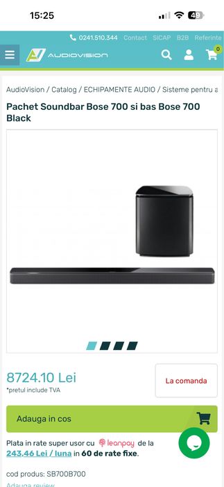 BOSE SoundBar 700  Preț de MAGAZIN 4168 Lei OPTIONAL se oferă și Subwoofer Wireless BOSE Bass Modul 700