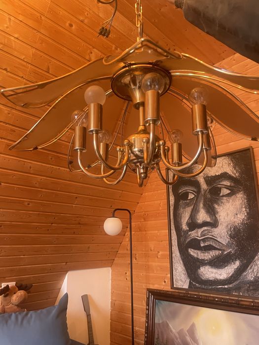 Candelabru lustra din alama si sticla