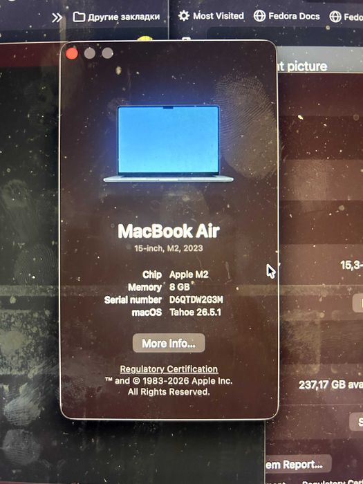 MacBook Air M2 15 inch 8/512 87% Аккумулятор