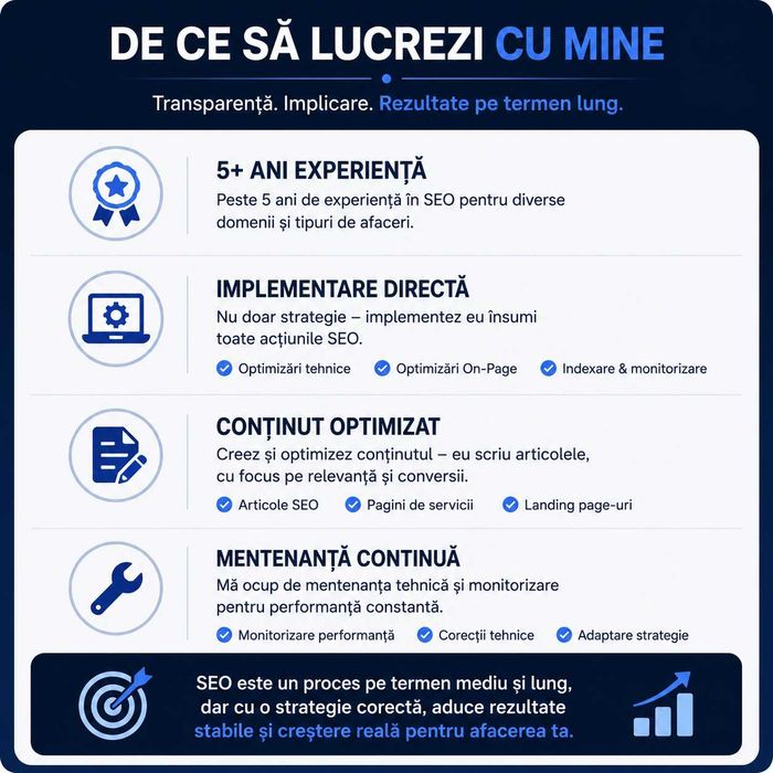 Optimizare SEO + implementare + mentenanță website - Specialist SEO freelancer