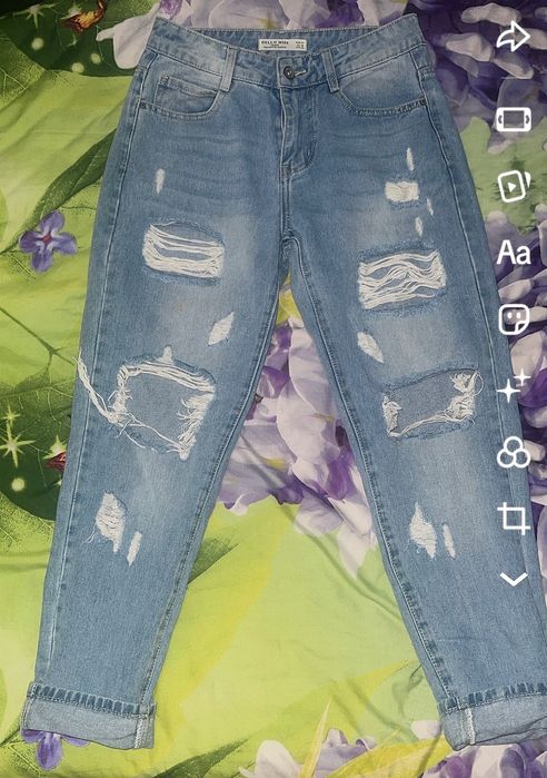 Blugi damă wide leg rupți, talie joasă,