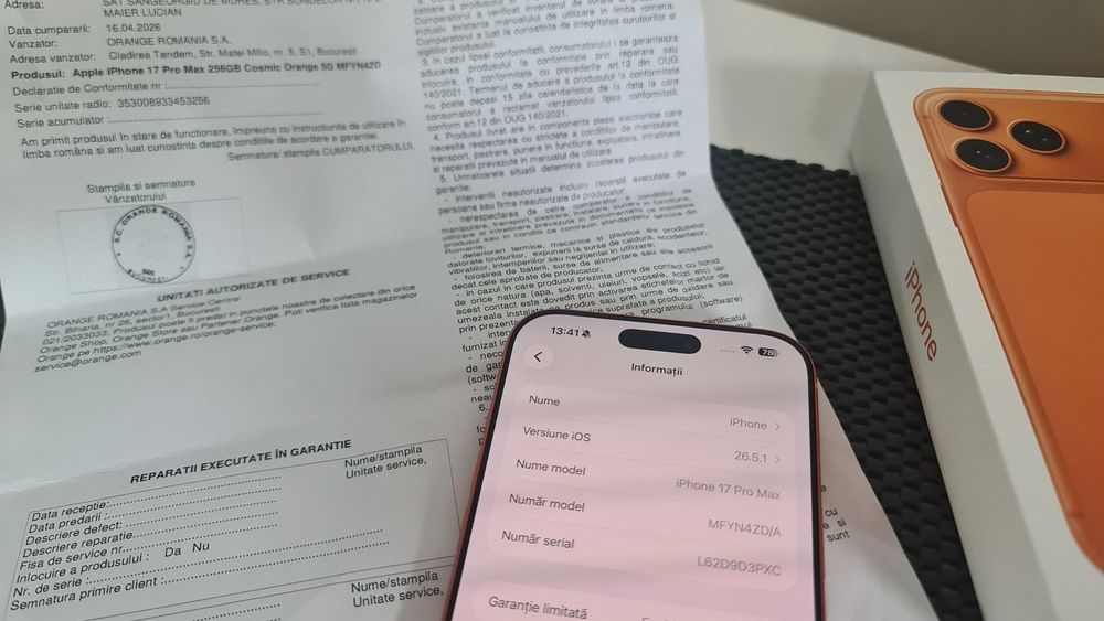 Iphone 17 pro max 256gb orange / NOU / garanție 2 ani