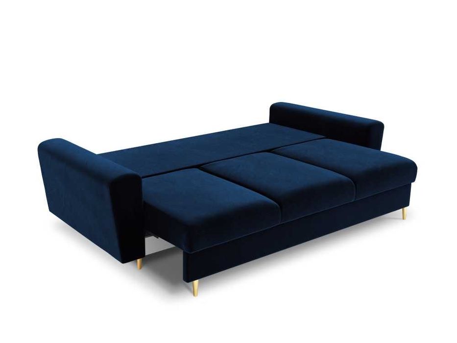 Canapea catifea extensibila 3 locuri albastru royal 220 x 100cm
