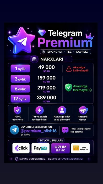 Telegram Premium arzon narxda stars gifts