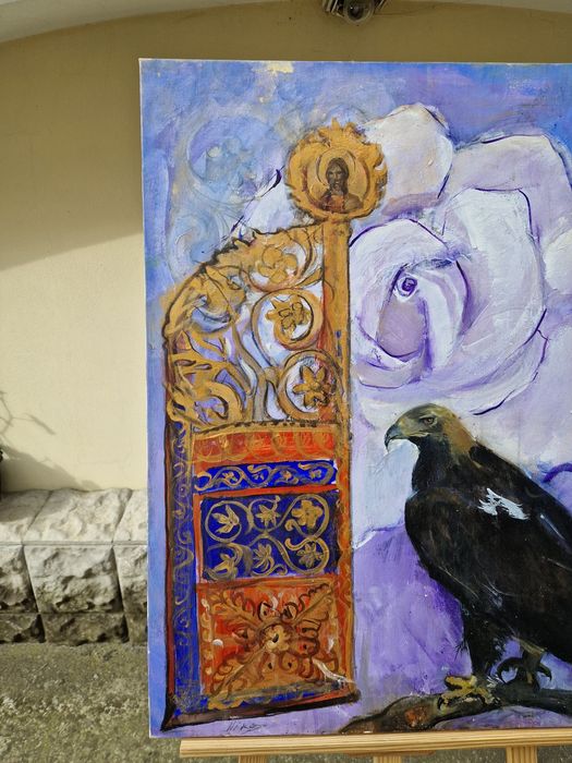 Прекрасна антикварна картина масло върху платно