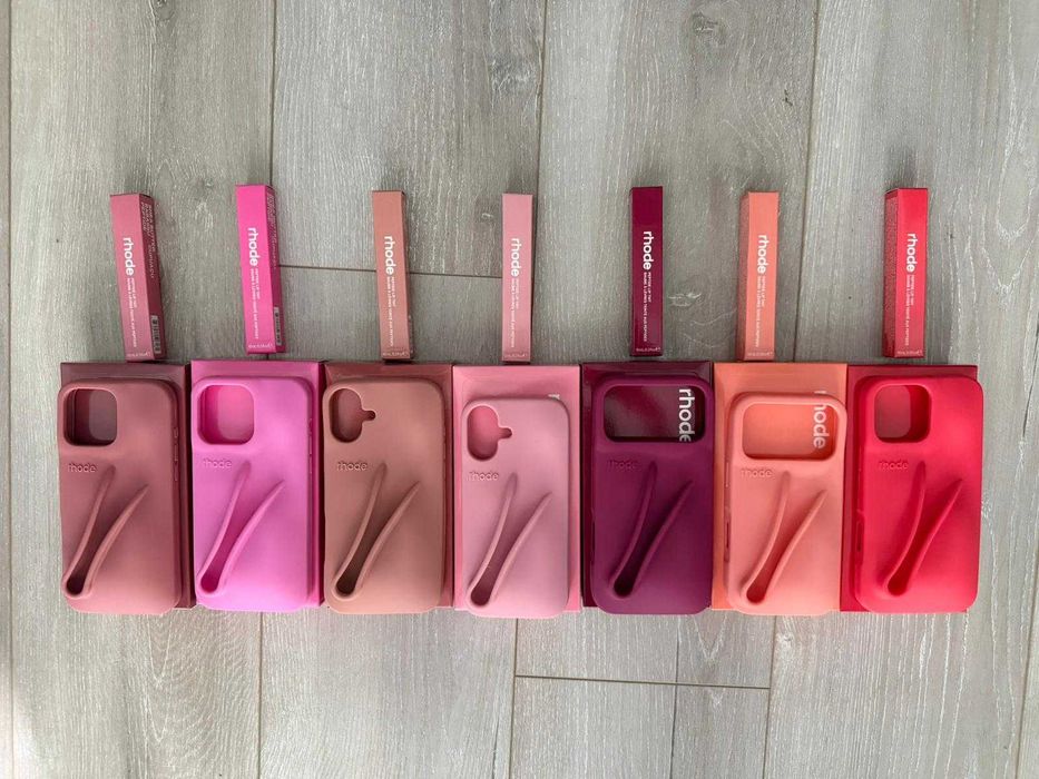 Set Rhode: Husă cu suport + Lip Tint - Diverse nuante - iPhone 13, 14, 15, 16 (Pro, Plus, Pro Max)