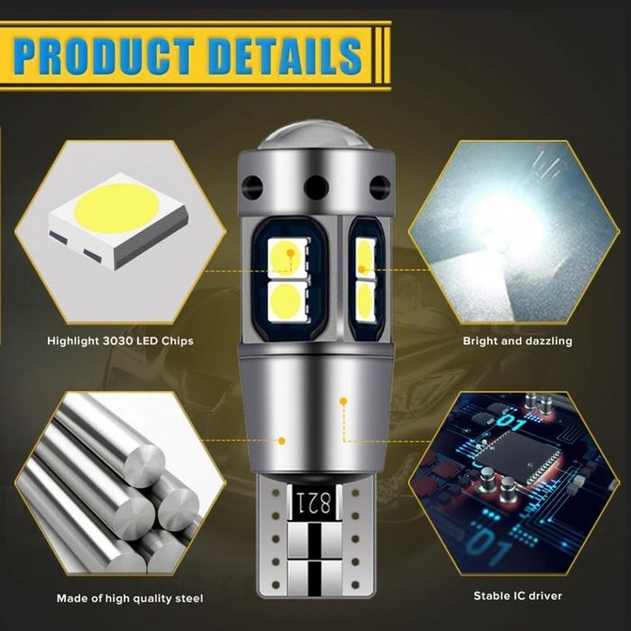 комплект 2броя led диодни габаритни крушки flyseen fls6003, t10  ...