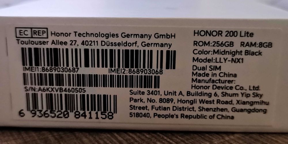 Smartphone Honor 200 lite RАМ 8Gb/ROM 256Gb Midnight Black LLY-NX1