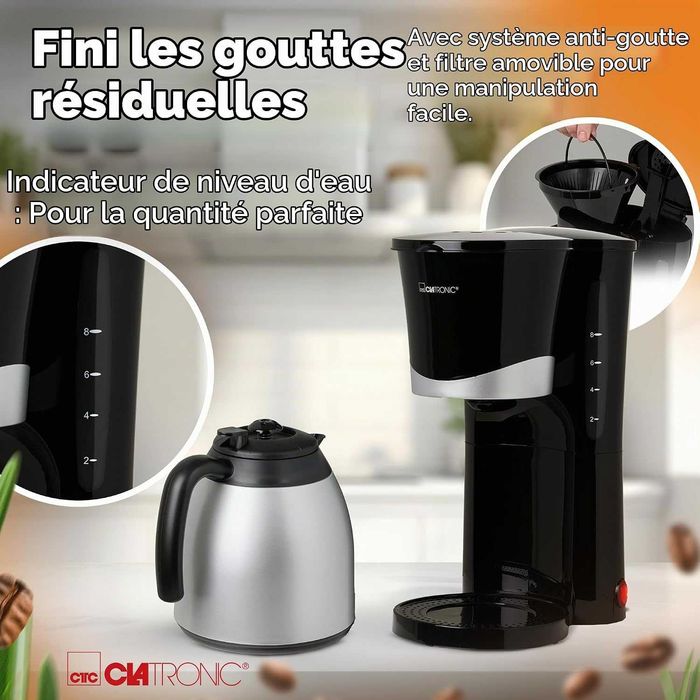Шварц Кафемашина Clatronic Thermos | Автоматична филтърна кафемашина за 8-10 чаши филтърно кафе | Система против прокапване и автоматично изключване