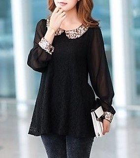 Bluza sobră și elegantă cu manșete și guler cu paiete