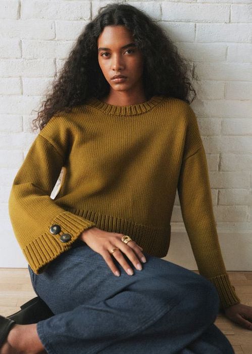 Уникален пуловер от мерино вълна olive green Sezane