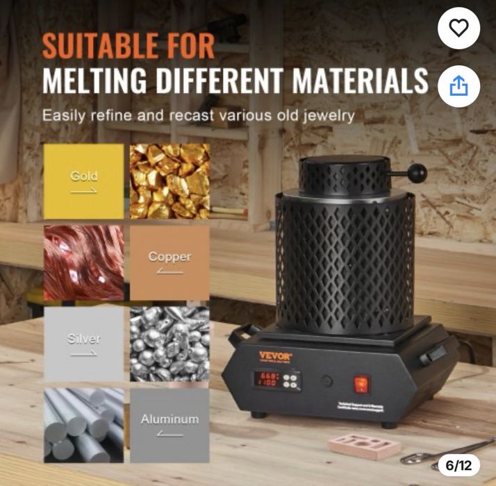 Cuptor de topire aur VEVOR, 1350W, temperatură maximă 1150°C