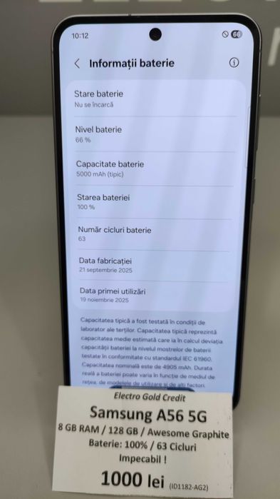 Samsung A56 5G 8GB RAM/128GB/Graphite/Bateria 100% ID1182-AG2