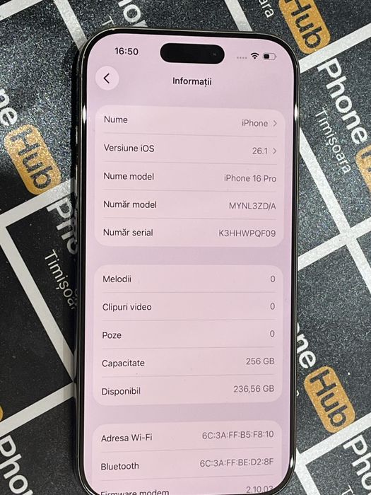 Iphone 16 Pro 256GB , folosit, stare excelenta , 3800 lei