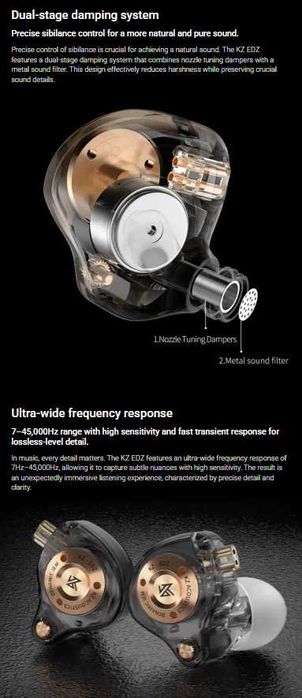 Новые запечатанные проводные наушники KZ EDZ HI-FI Ultra-Wide Frequenc