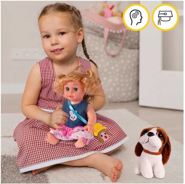 Кукла говори, пее с плюшено куче и лекарски комплект