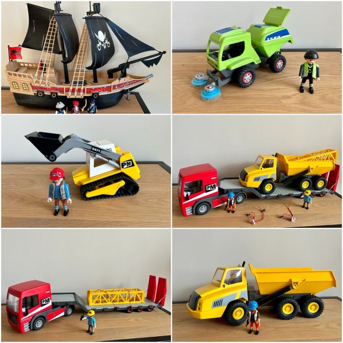 Playmobil къща, булдозер, камиони, самолет, джип, машина за чистене