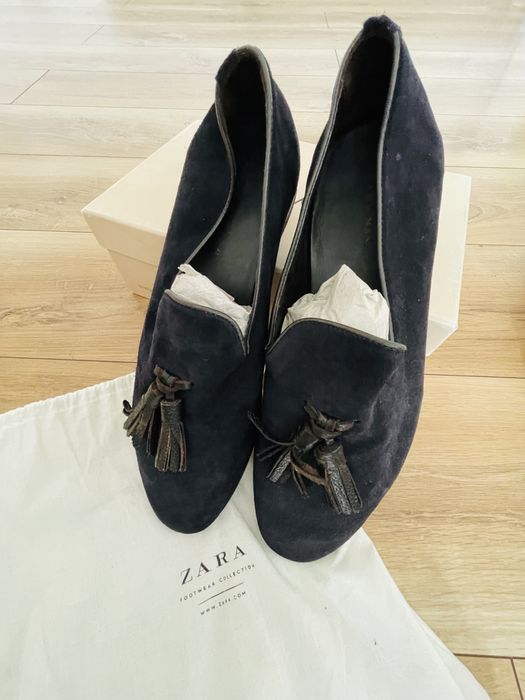Mocasini Zara, piele intoarsa, bleumarin, 42